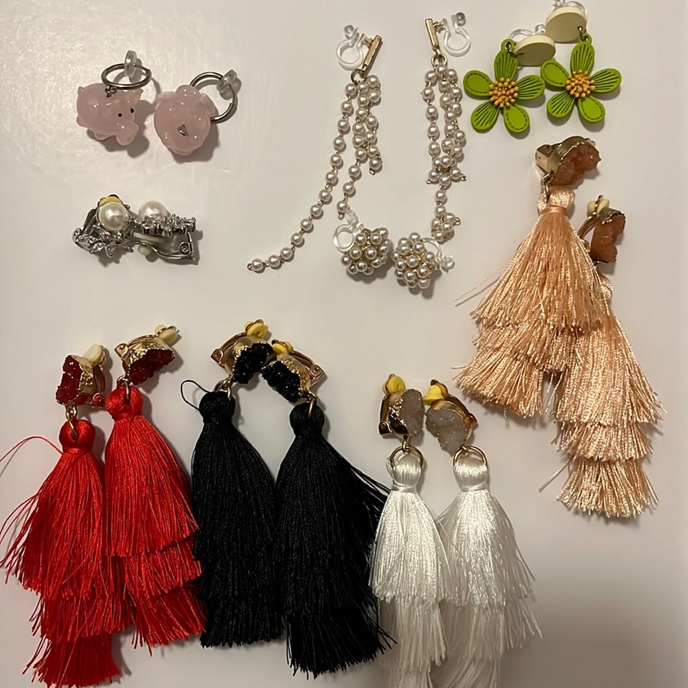 9 Pairs of Clip On Earrings + Rose Gold Swarovski Bracelet